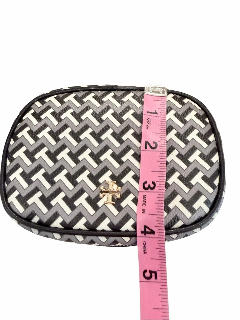 Tory Burch T-Zag Cosmetic Make-up Jewelry Bag Case Geometric Pattern NWOT